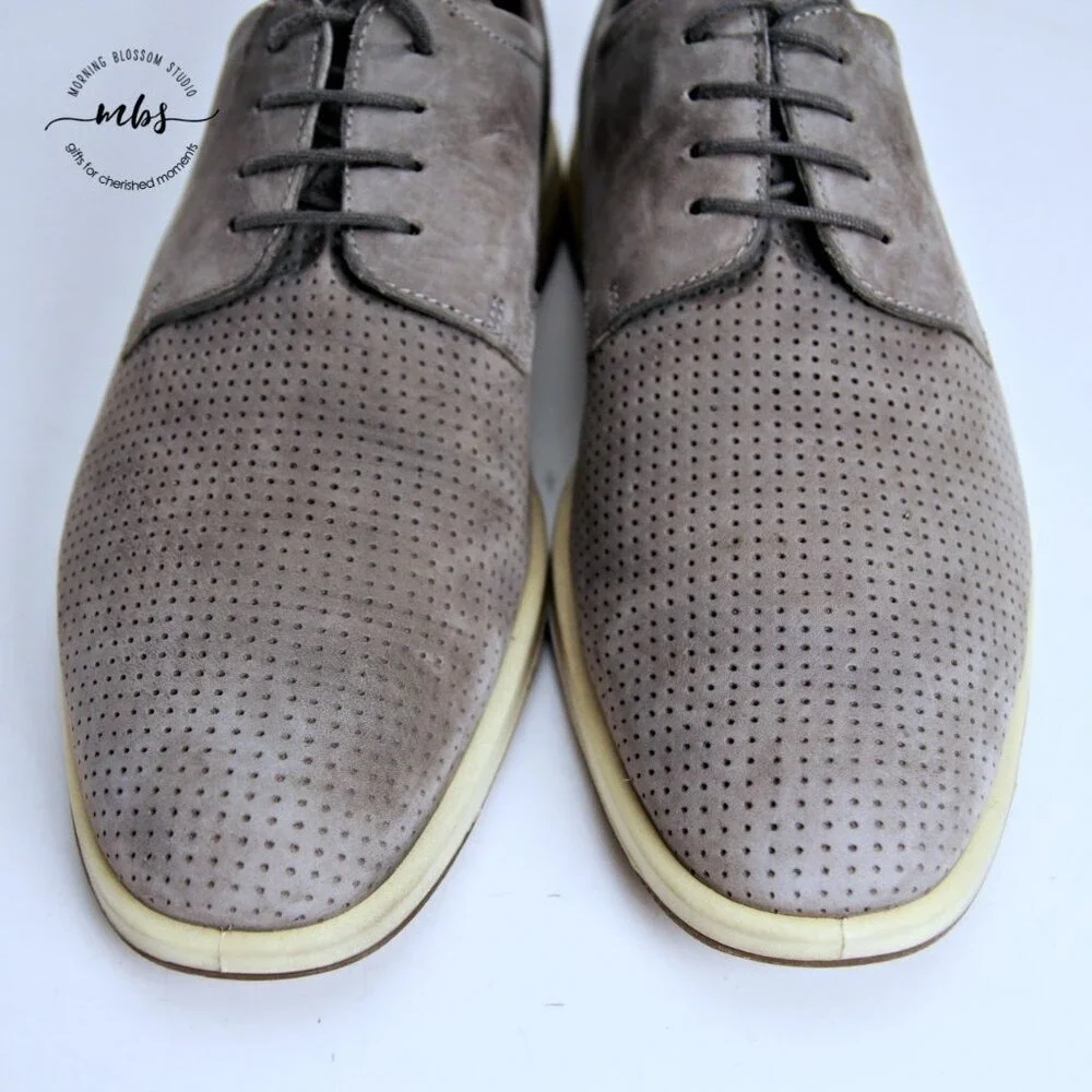 Ecco‎ Jared Low-Top Round Toe Suede Leather Oxfords Shoes Grey Men EU 44